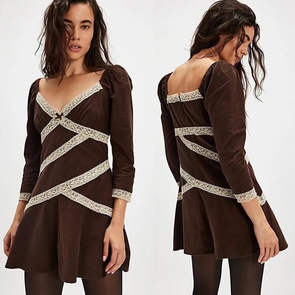 Free People Dresses & Skirts - NWT New $168 Free People Tennley Corduroy Mini Chocolate Torte Dress Size XL